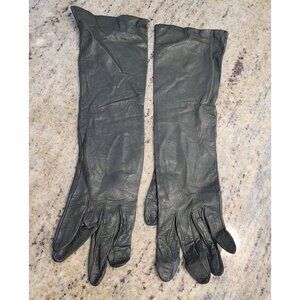 Vtg Women's Sz S 6.5 Military Green Soft Leather Silk Lined Formal 14" Gloves